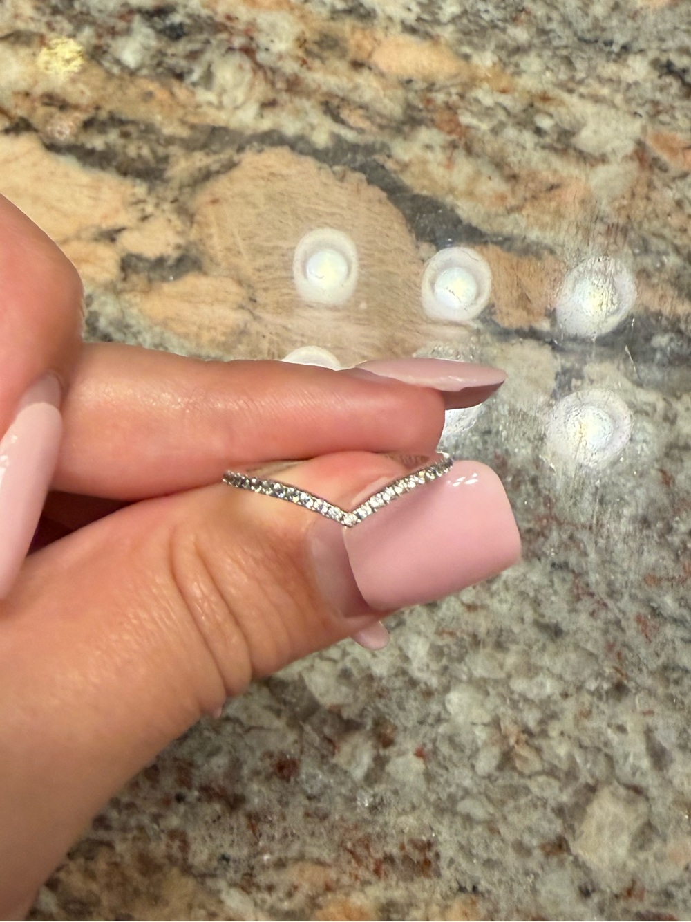 Pandora Silver V-Shape Ring with Clear Stones - Size 7.5